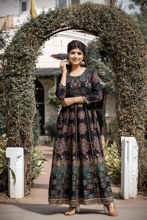Buy Indian Black Cotton Gown | Best Ethnic Dress for Females Online