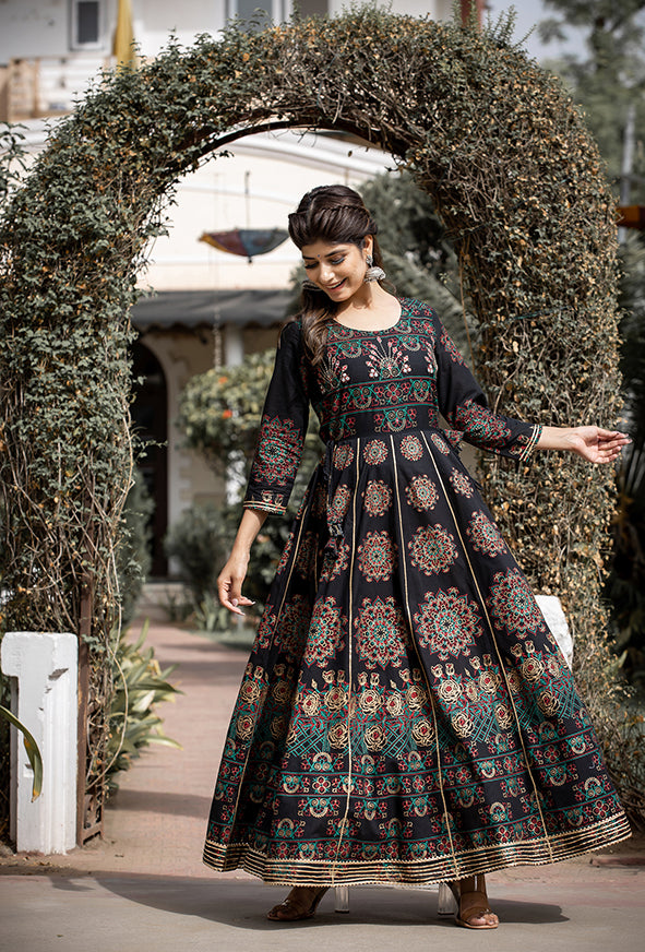 Buy Indian Black Cotton Gown | Best Ethnic Dress for Females Online