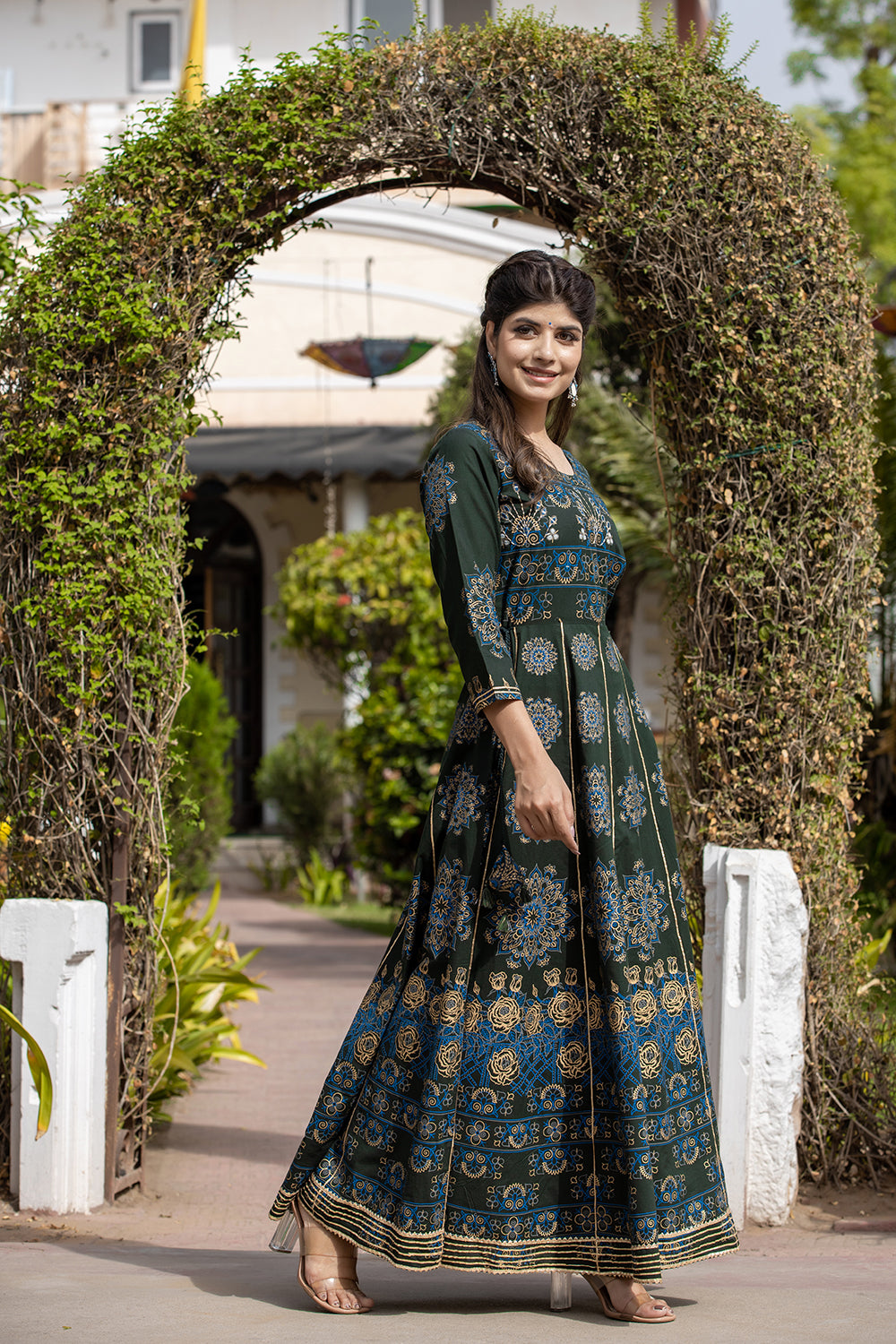 Buy Indian Green Cotton Gown for Women | Best Ethnic Dress for Females Online