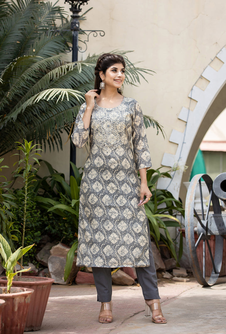 Buy a Modal Grey Silk Suit Set Online | Best Silk Kurta Set for Women