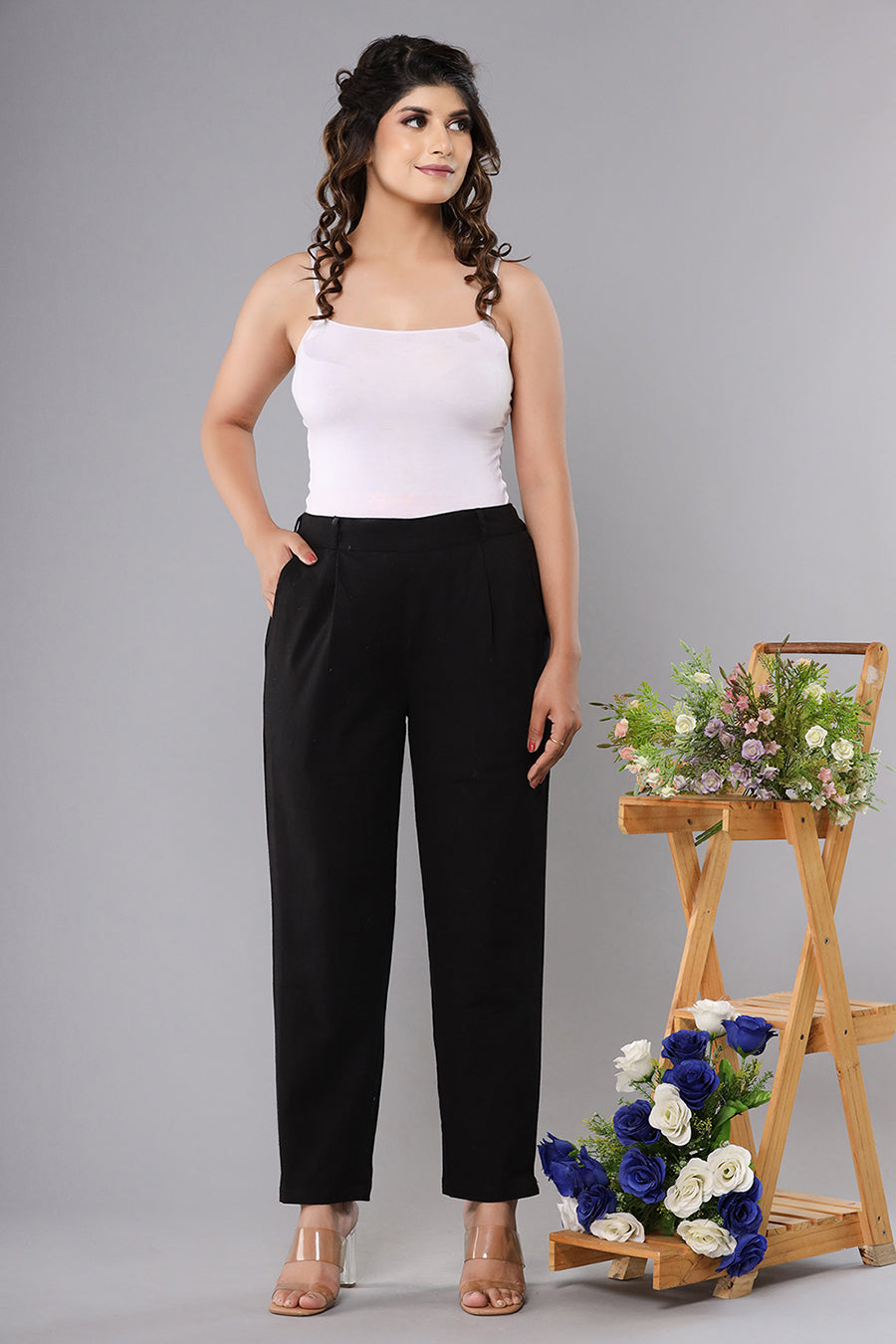 Women Black Cotton Straight Trouser ( set of 1 )