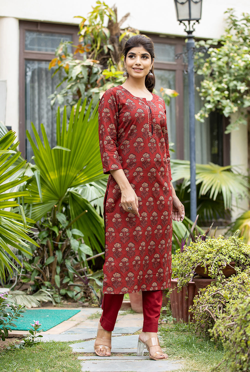 Ethnic Wear for Women - Buy a Red Floral  Kurti and Pant online in India