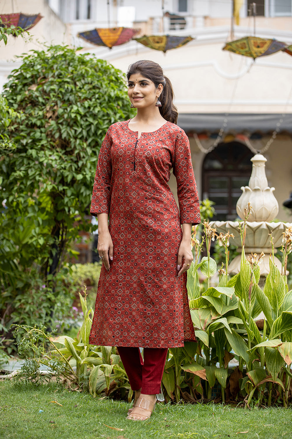 Red Printed Suit Set Online In India