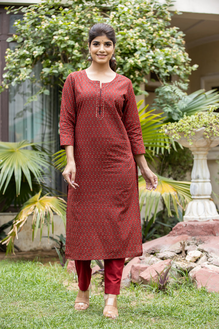 Rust Kurta Set for Women: Buy an Indian Ethnic Kurti and Pant Set | Kaajh