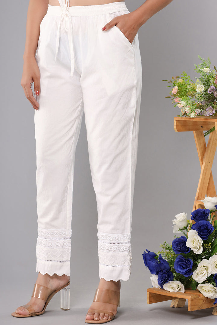 Trendy White Laced Pant (set of 1)