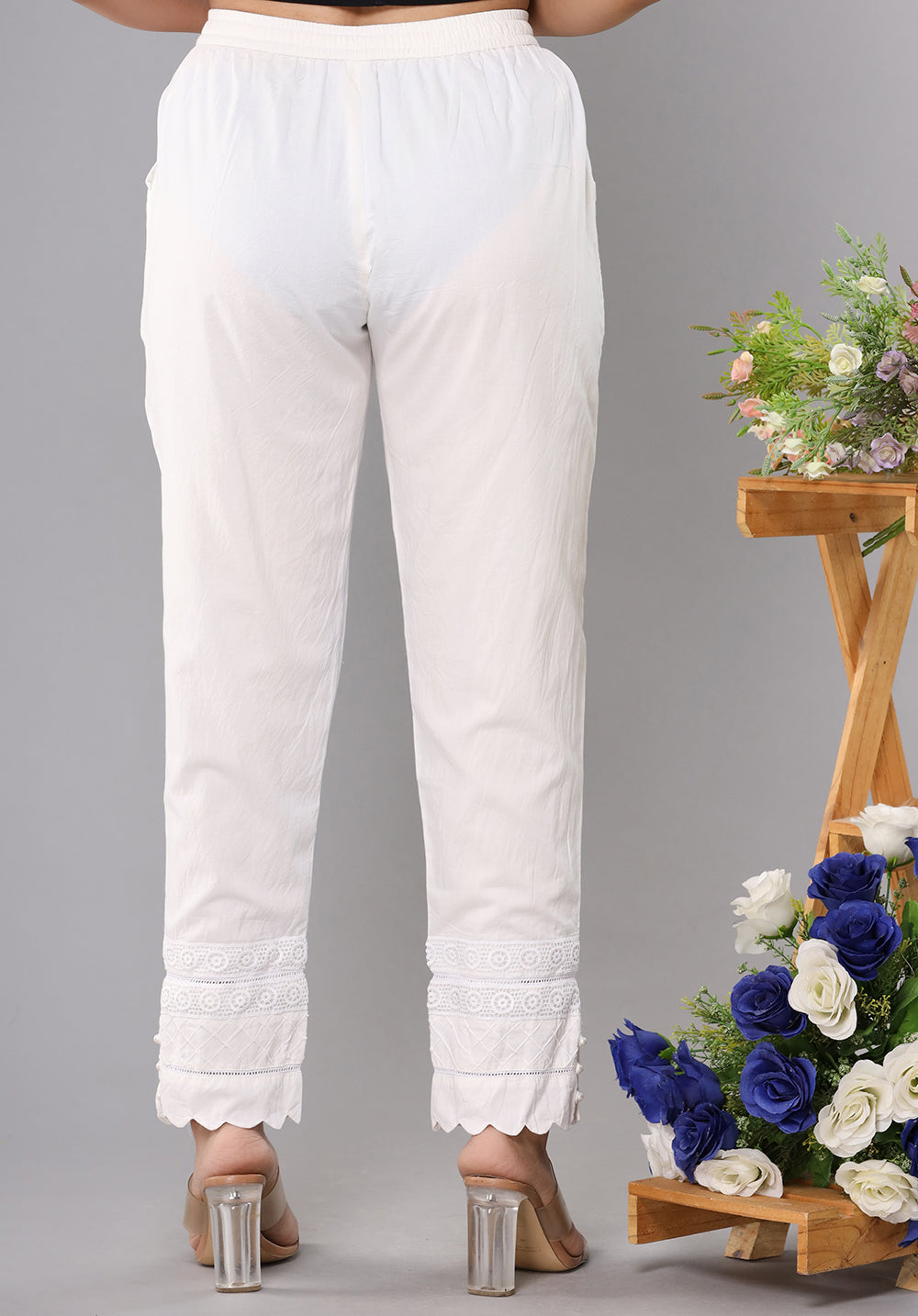 Trendy White Laced Pant (set of 1)
