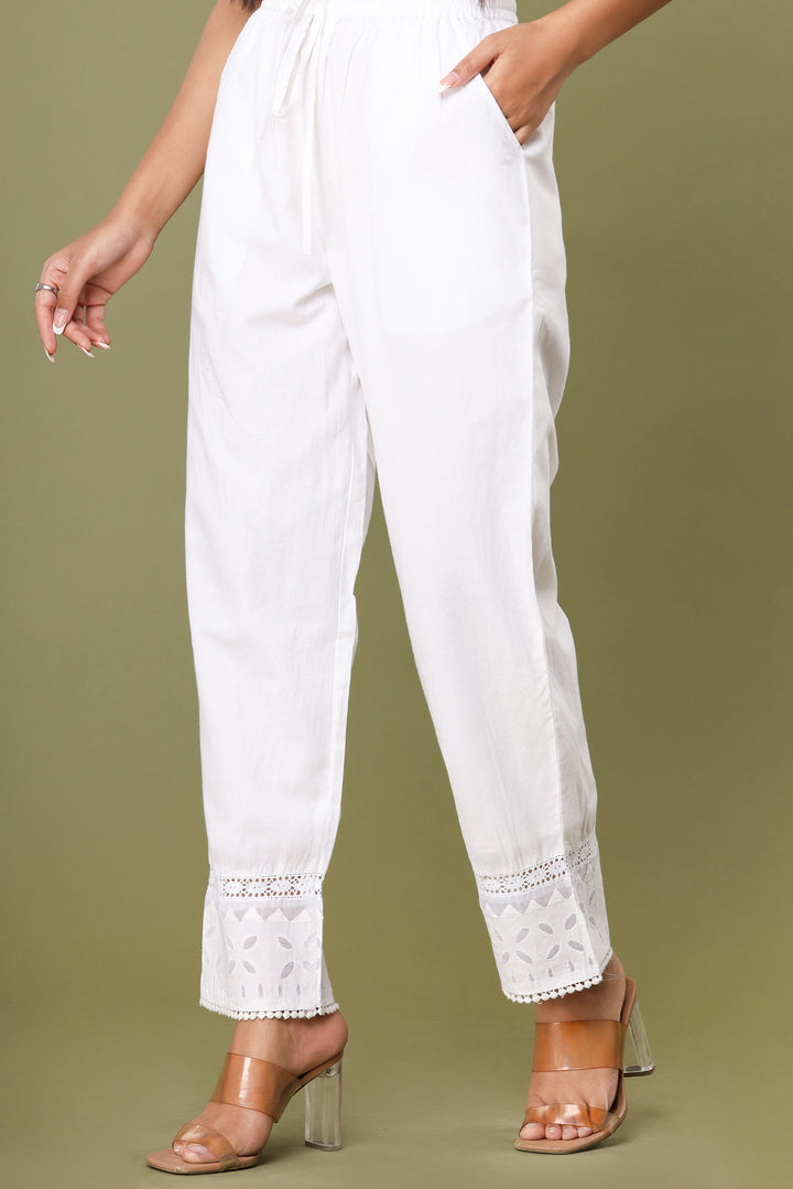 Ice White Laced Cut Work Pant