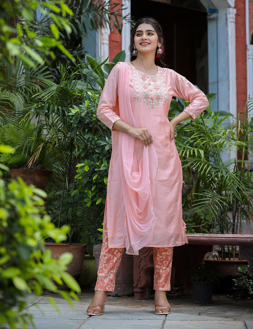 Buy kaajh pink floral silk dress for women