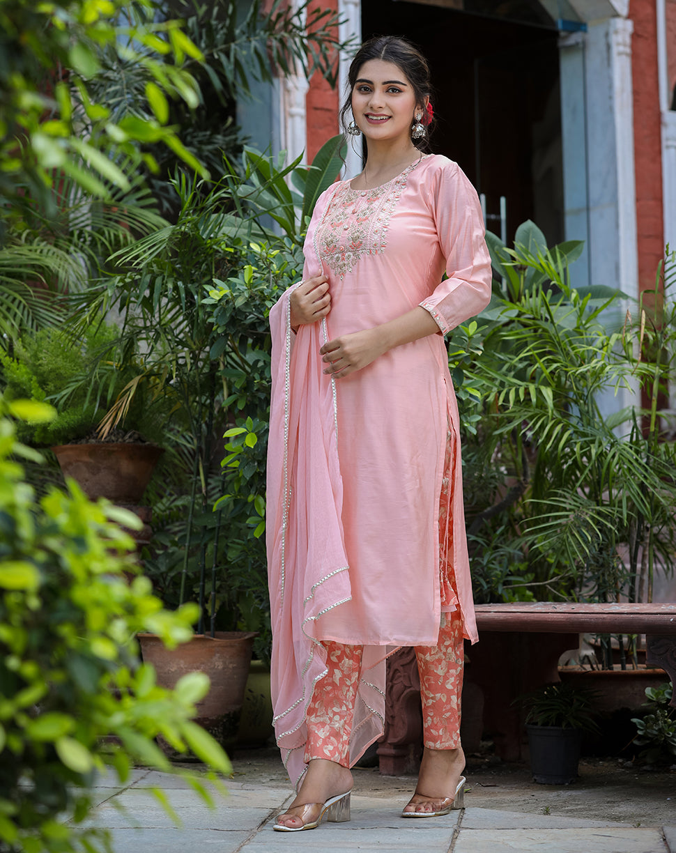 Buy kaajh pink floral silk dress for women
