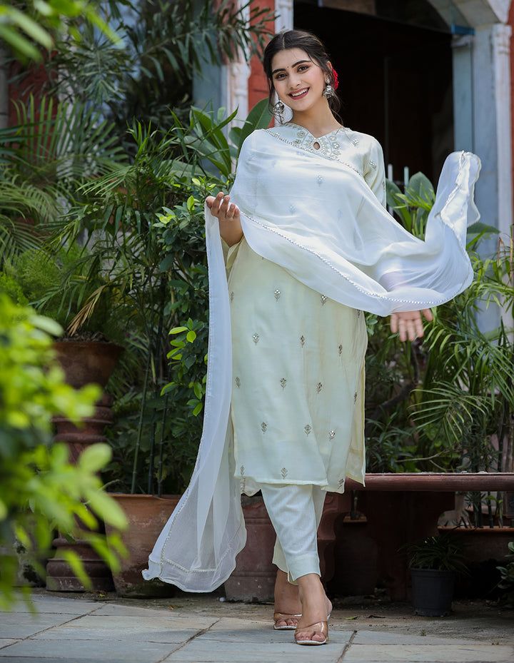 Buy Off White Silk Suit Set for Women
