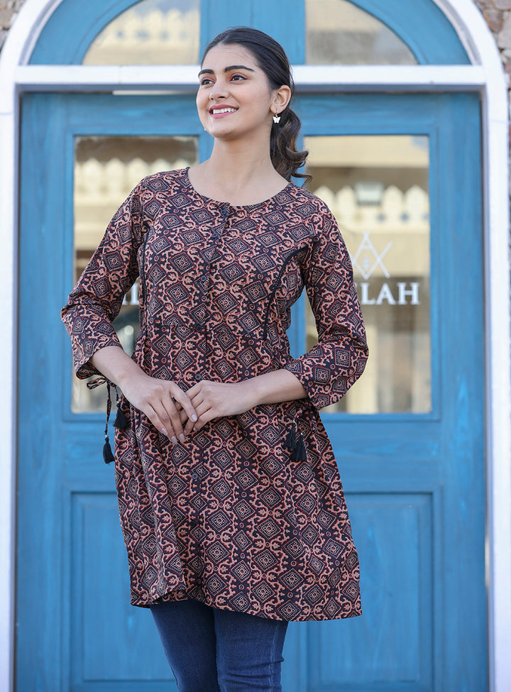 Coffee Brown Cotton Shirt Style Tunic (pack of 1)