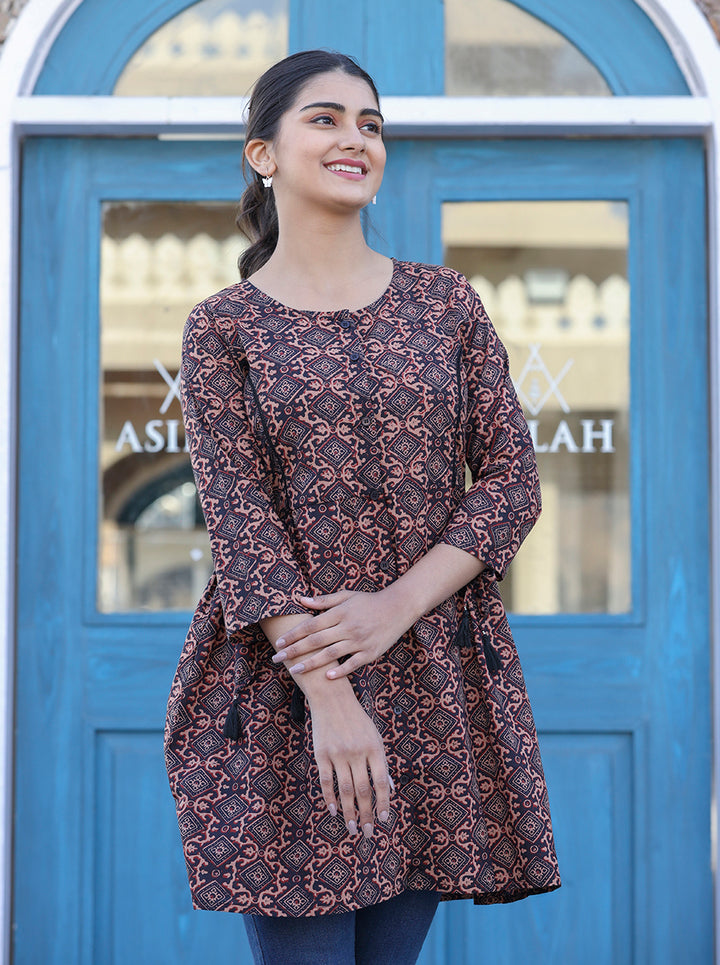Coffee Brown Cotton Shirt Style Tunic (pack of 1)