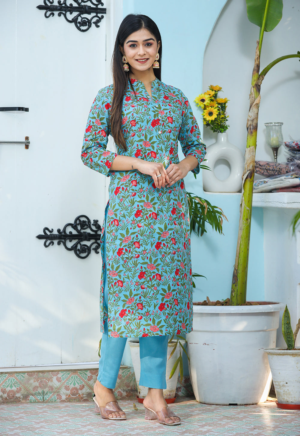 Ethnic Cotton Dress - Buy a Green Women's Kurti and Pants Online