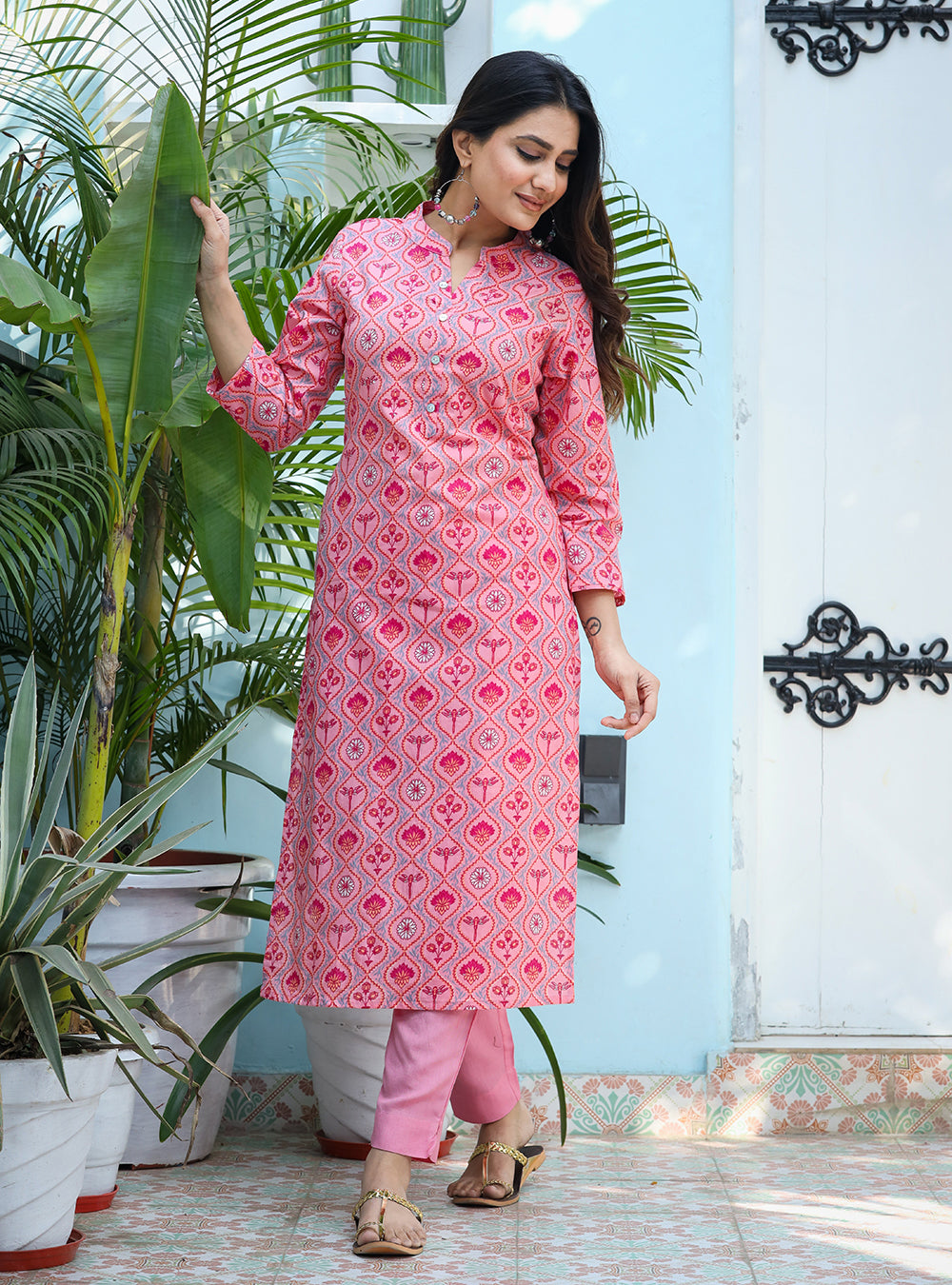 Ethnic Cotton Dress - Buy a Pink Women's Kurti and Pants Online