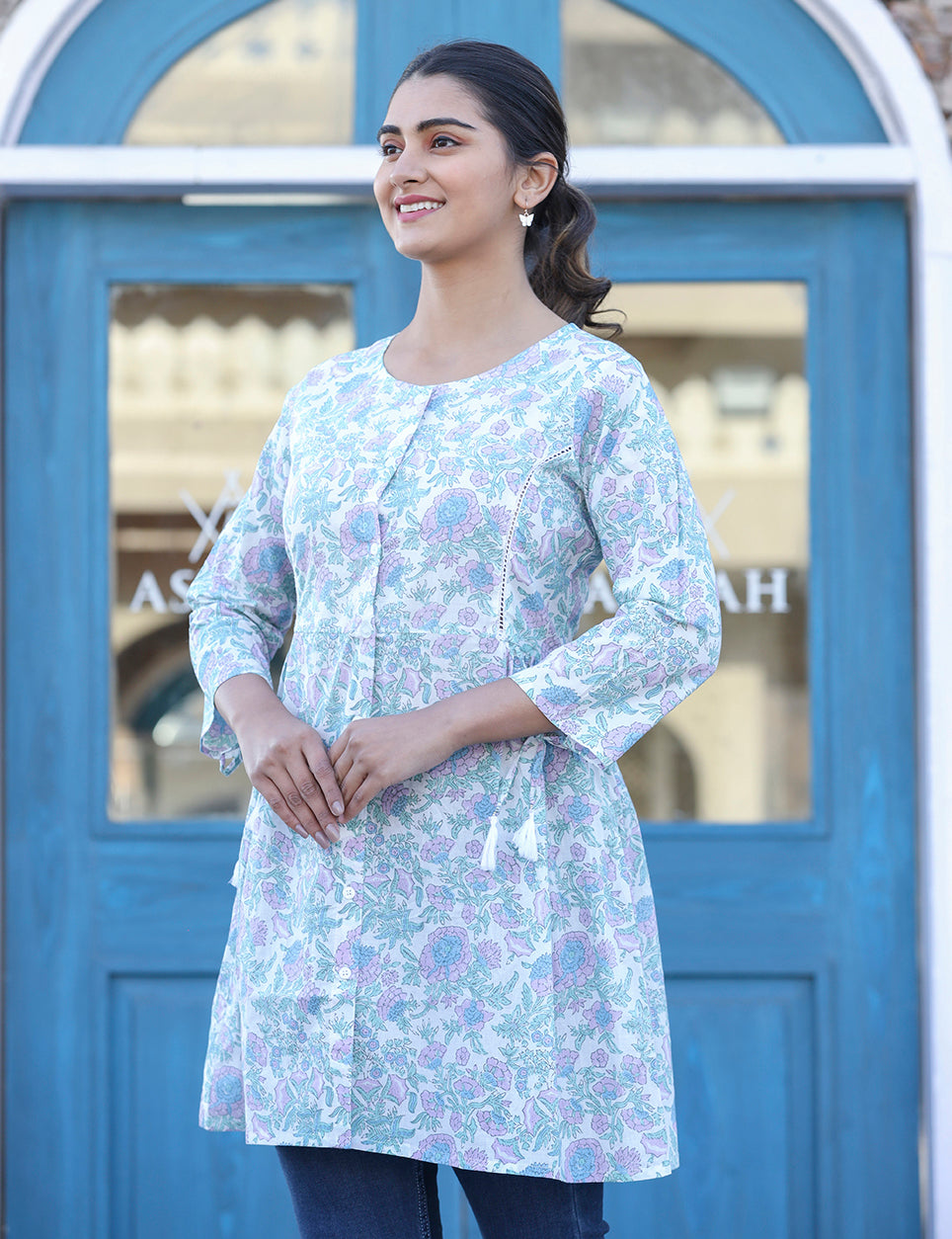 Buy White Floral Top for Ladies | Best Cotton kurti for Women | Kaajh