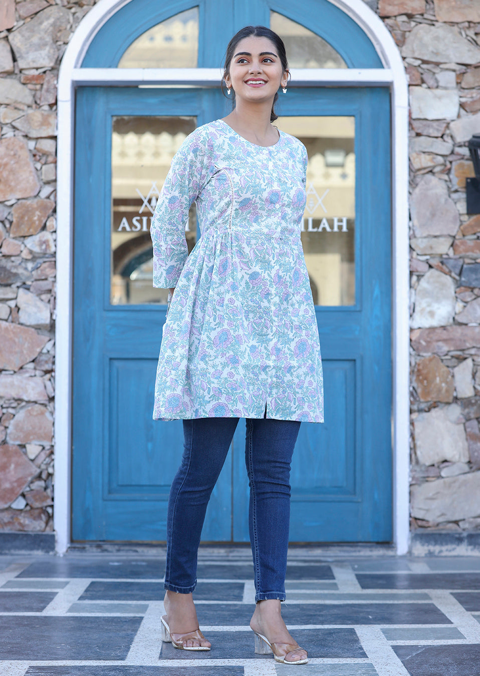 Buy White Floral Top for Ladies | Best Cotton kurti for Women | Kaajh