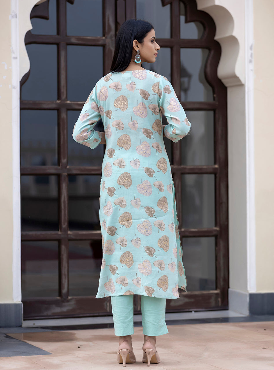 Women's Green Modal Silk Printed Kurta Pant Set With Dupatta