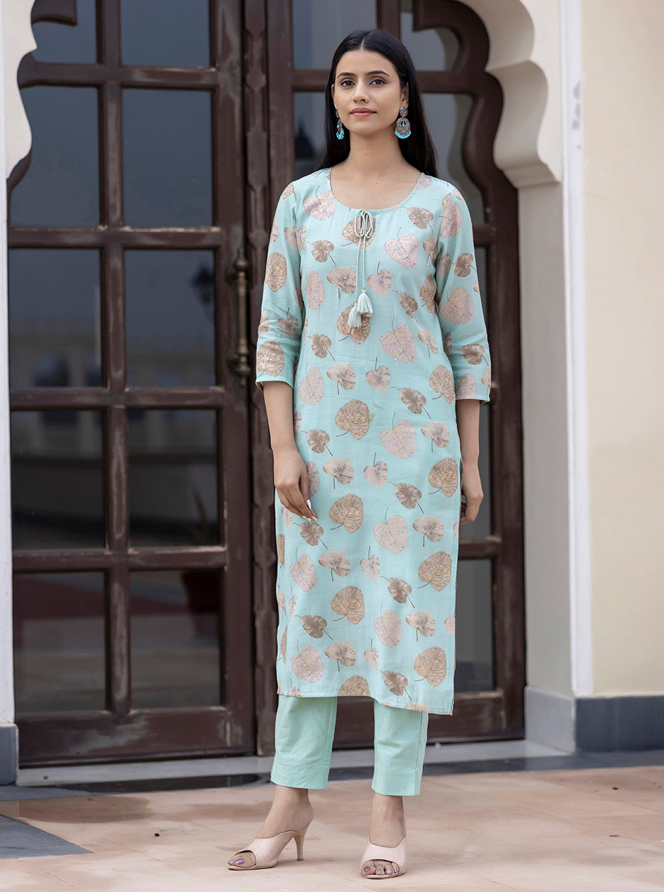 Women's Green Modal Silk Printed Kurta Pant Set With Dupatta