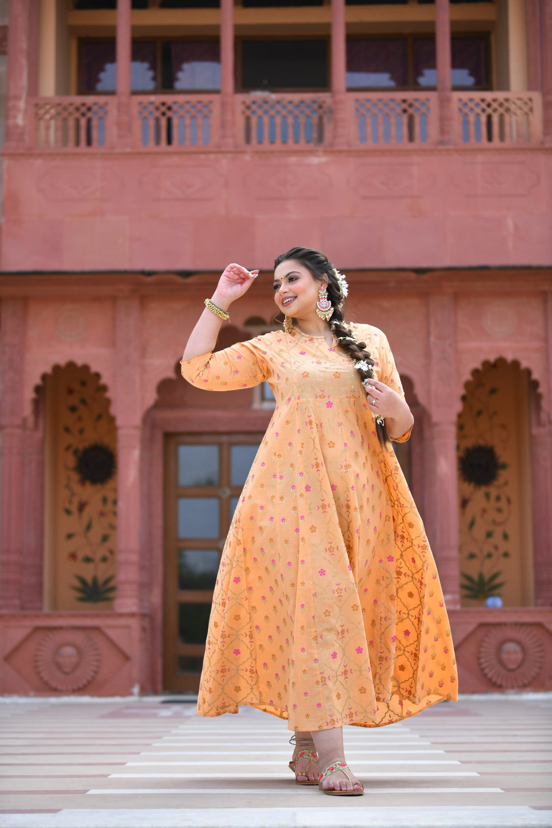 Buy Peach Cotton Gown for Women | Best Party Wear Ethnic Dress for Ladies     